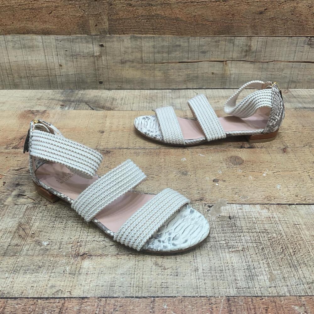 Stuart Weitzman Sandals Womens Size 6 36 White Leather Strappy Snake Print Shoes